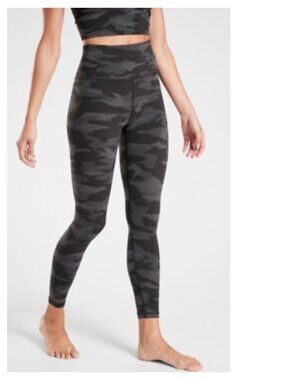 Athleta Elation Camo 7/8 Leggings Womens S Black Gray Nylon Stretch Yoga